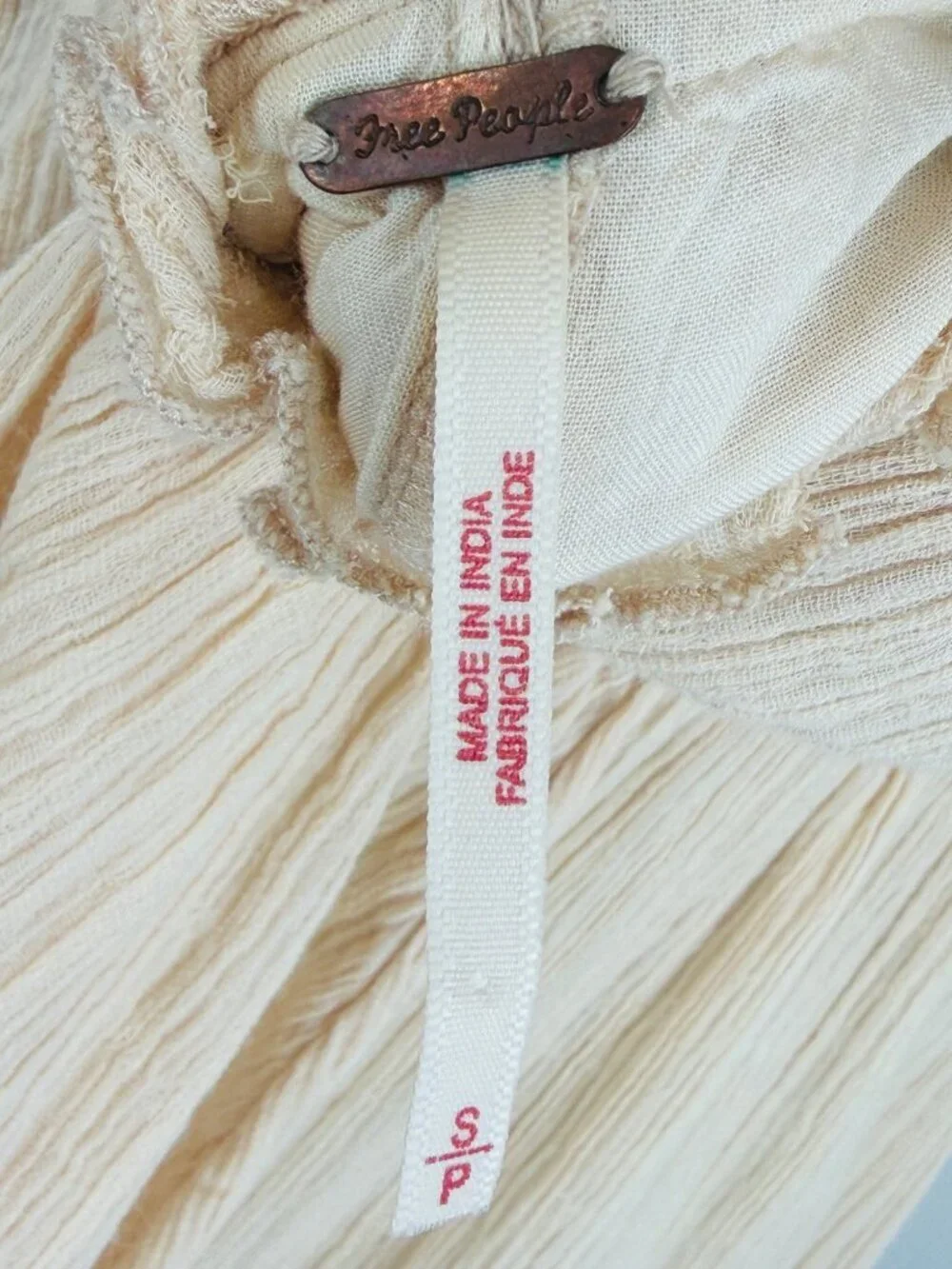 Free People Beige Layered Ruffle Ruched V-Neck Mini Dress S | Coastal Boho Indie - Picture 10 of 13